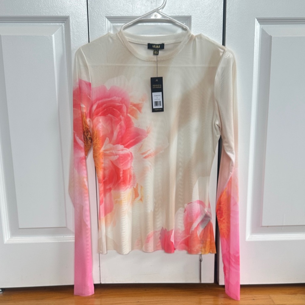 AFRM Cream Long-Sleeve Top with Pink Floral Print